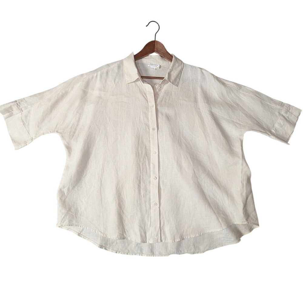 Rare Earth 100% Linen Cream Safari Travel Shirt Ivory Oversized Button Up W 10